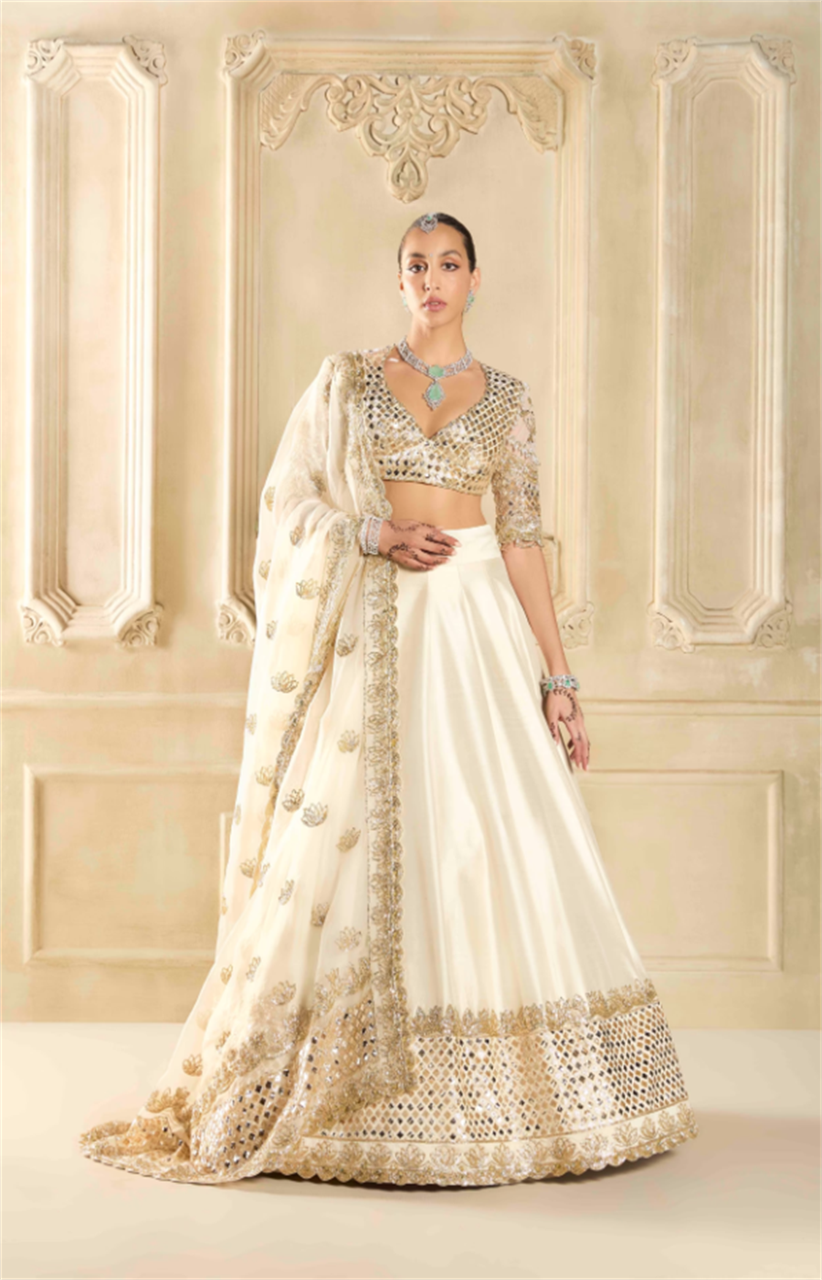 Lotus Bloom Ivory Embroidered